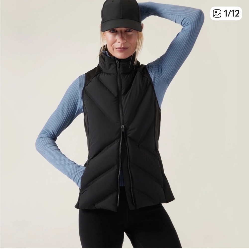 Athleta Inlet Goose Down Puffer Full Zip Black Vest, Size XL